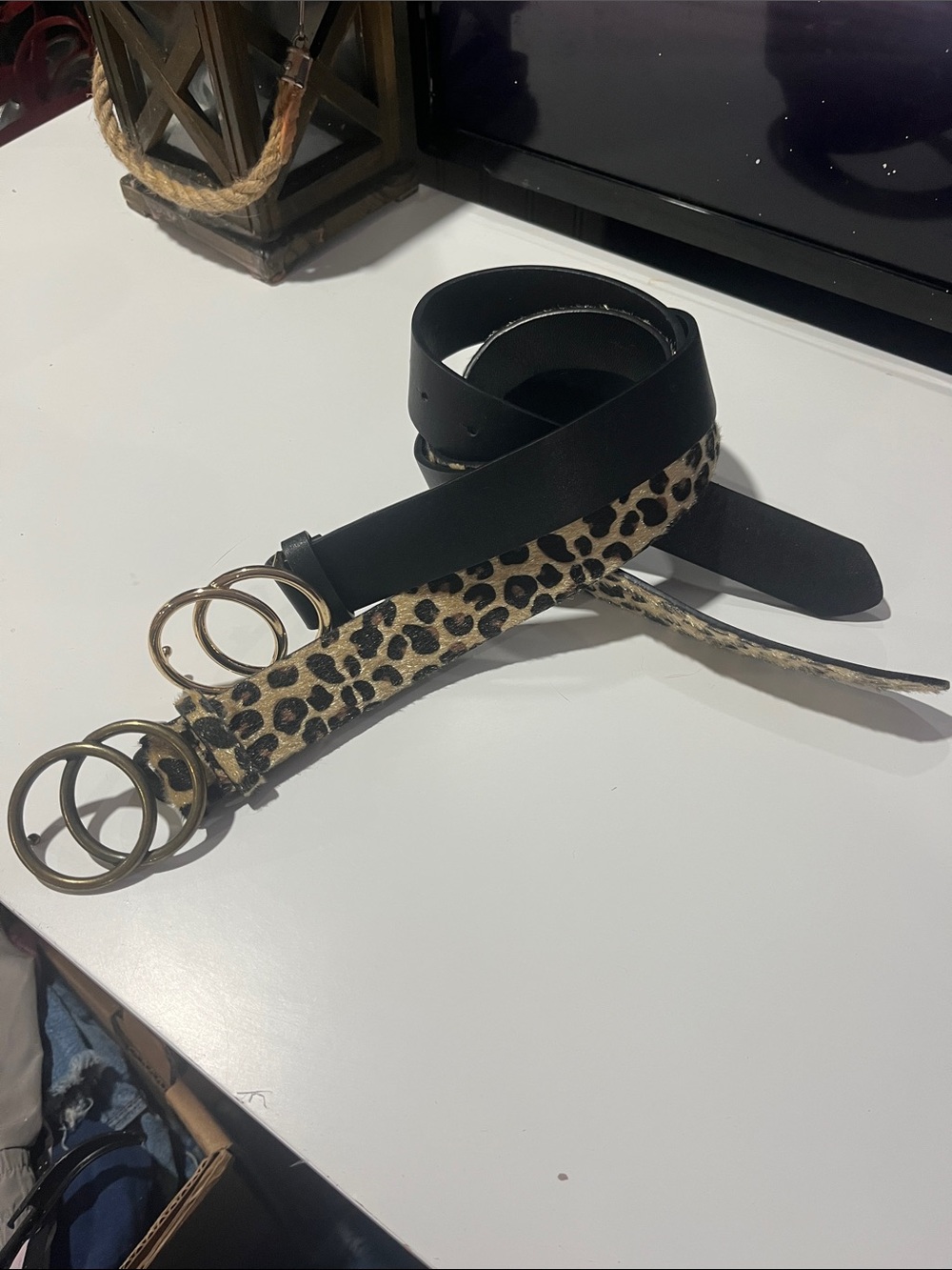 Leopard Print and Black Double-Ring Women’s Belts